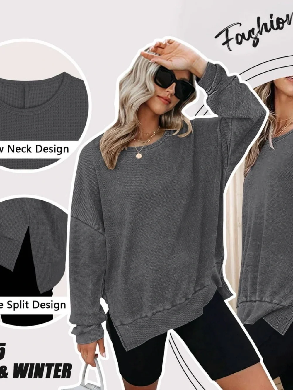 Cozy Women's Oversized Crewneck Sweatshirt - Charcoal Gray